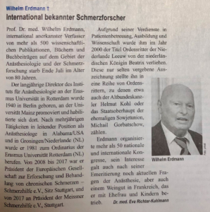 Zeitungsartikel über international bekannter Schmerzforscher